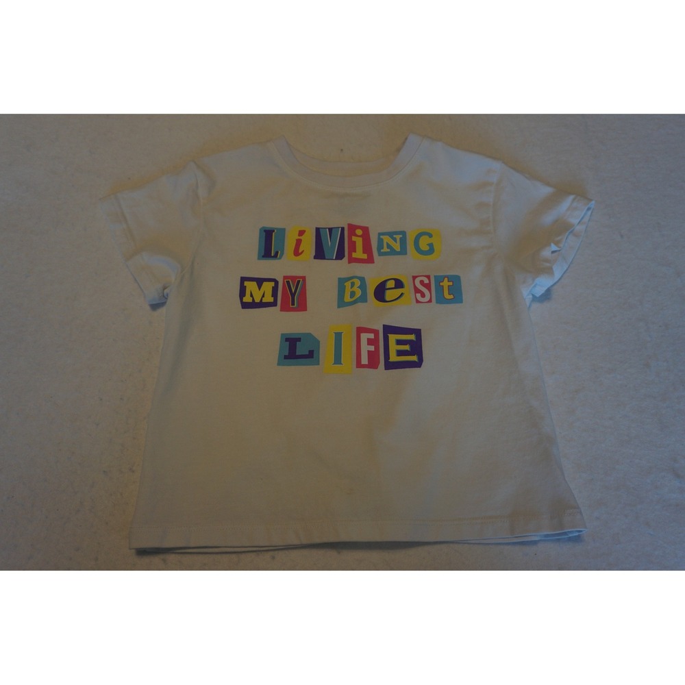 Azarhia Kids Living My Best Life Graphic Tee White Short Sleeve Shirt YXS 5